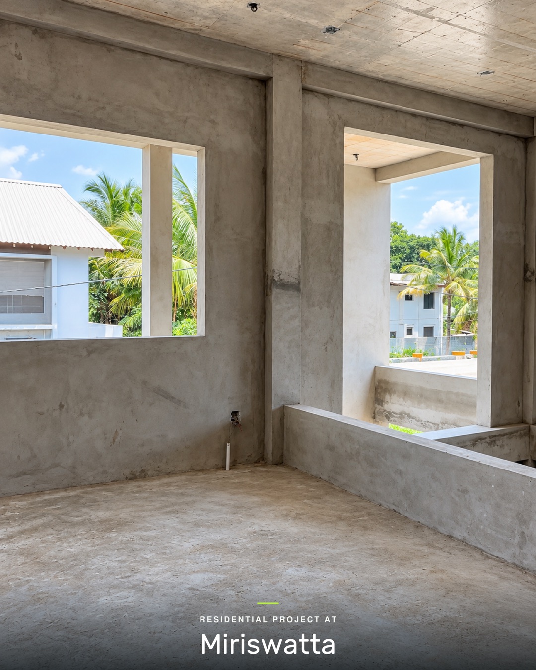 Upper floor room with plastered walls and a wide window opening